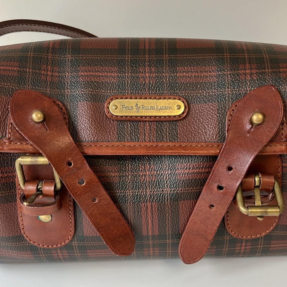 Vintage Ralph Lauren Brown Tartan Plaid Crossbody Messenger Saddle Bag - Picture 8 of 16